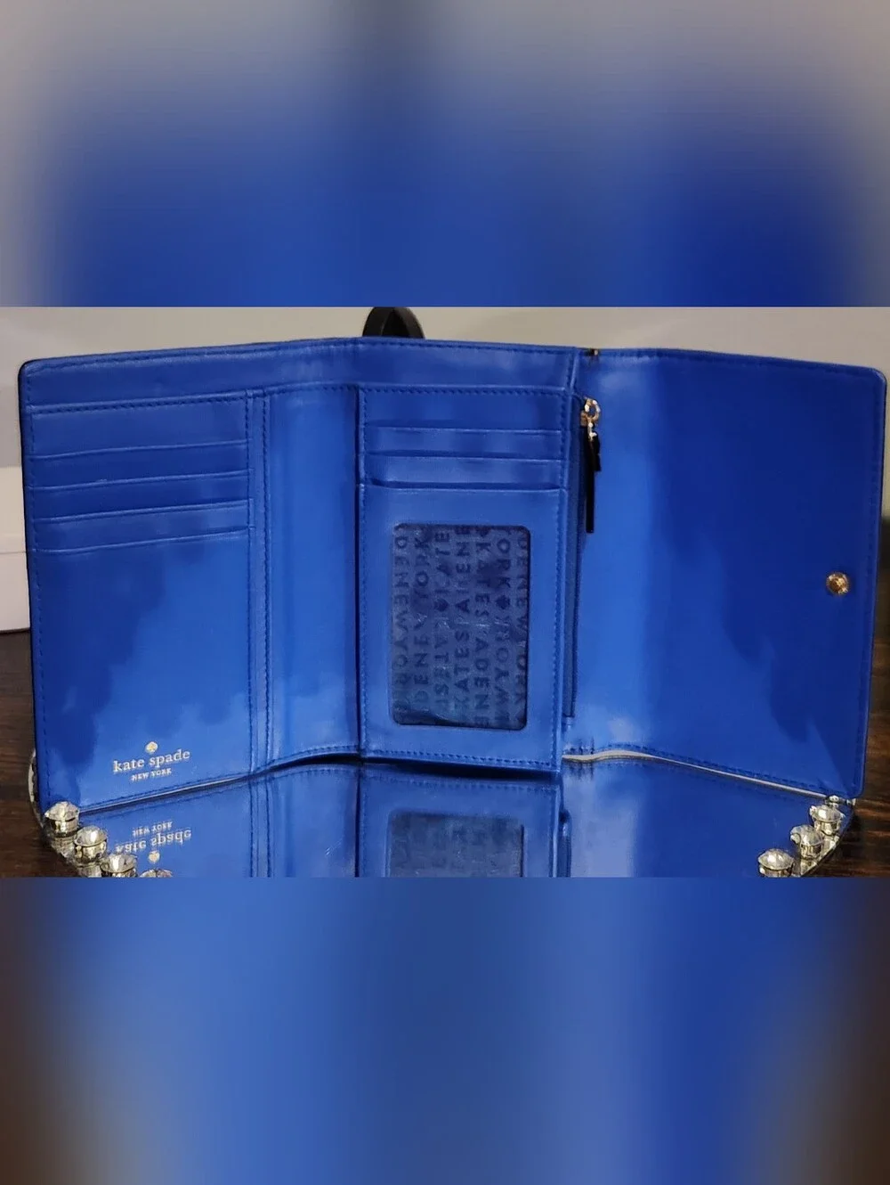 kate spade cobalt blue pebbled leather Tri-fold wallet